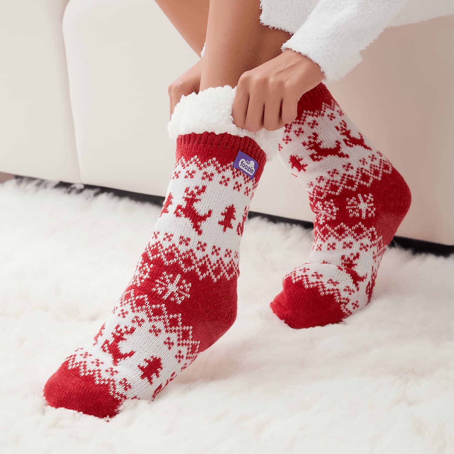 The Foozie Xmas Slipper Sherpa Socks (Red & White) / L (US 10-14) The Foozie Xmas Slipper Sherpa Socks (Red & White) / L (US 10-14)