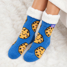 Load image into Gallery viewer, The Foozie™ Cookie slipper socks, on a fluffy rug
