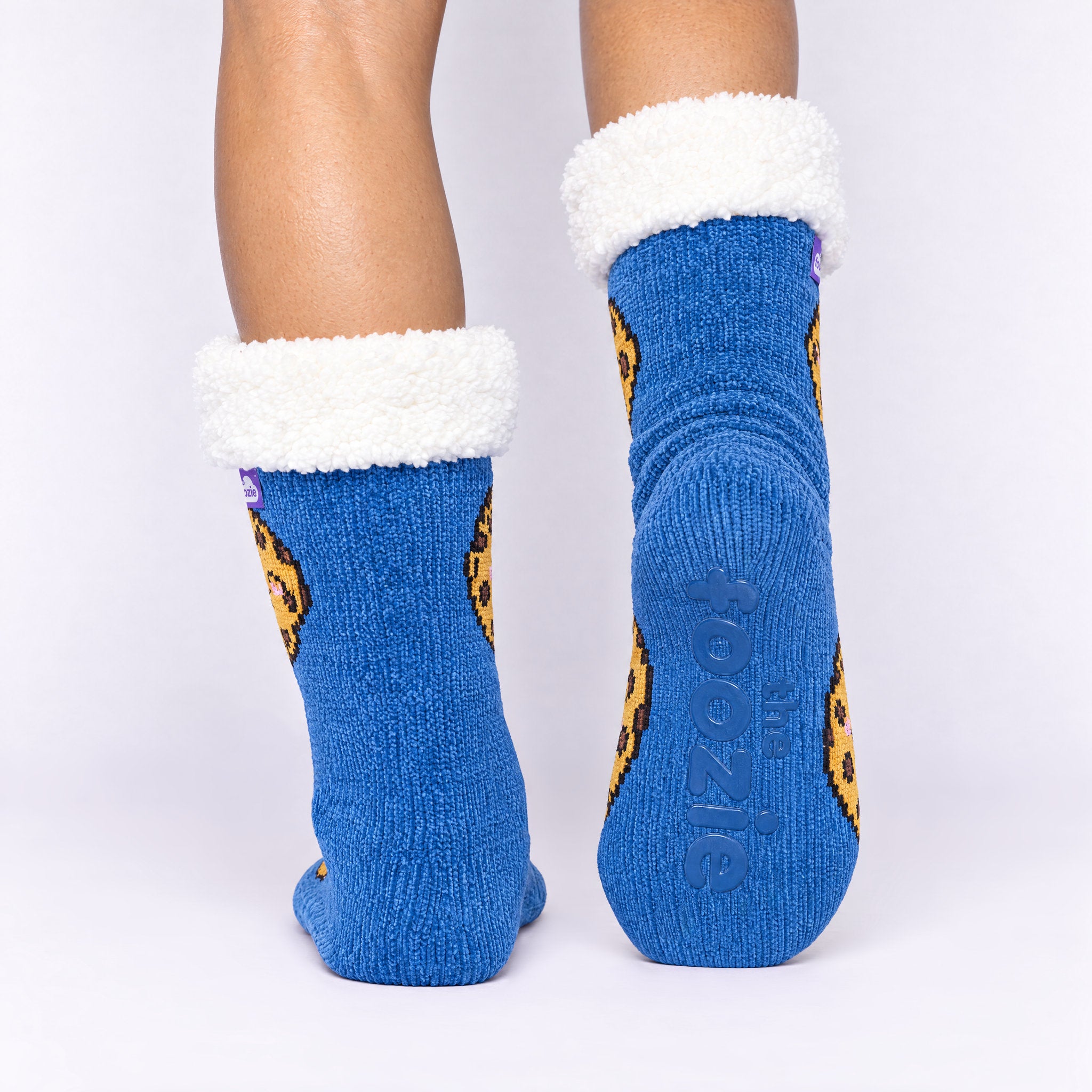 The Foozie™ Cookie slipper socks, heel and non-slip grips