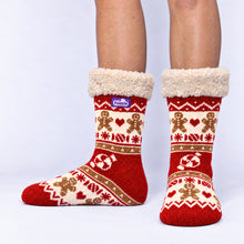 Load image into Gallery viewer, The Foozie™ Christmas Gingerbread slipper socks, front view
