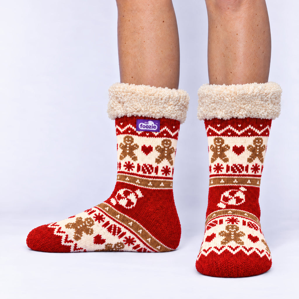 The Foozie™ Christmas Gingerbread slipper socks, front view