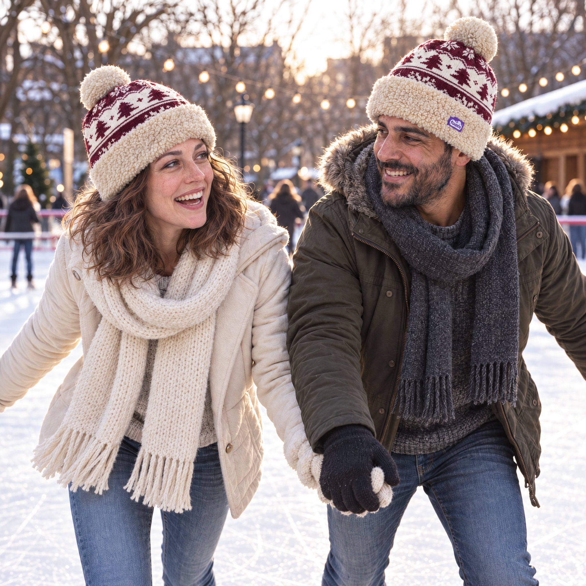 The Foozie™ Nordic Christmas Beanie, at the ice rink