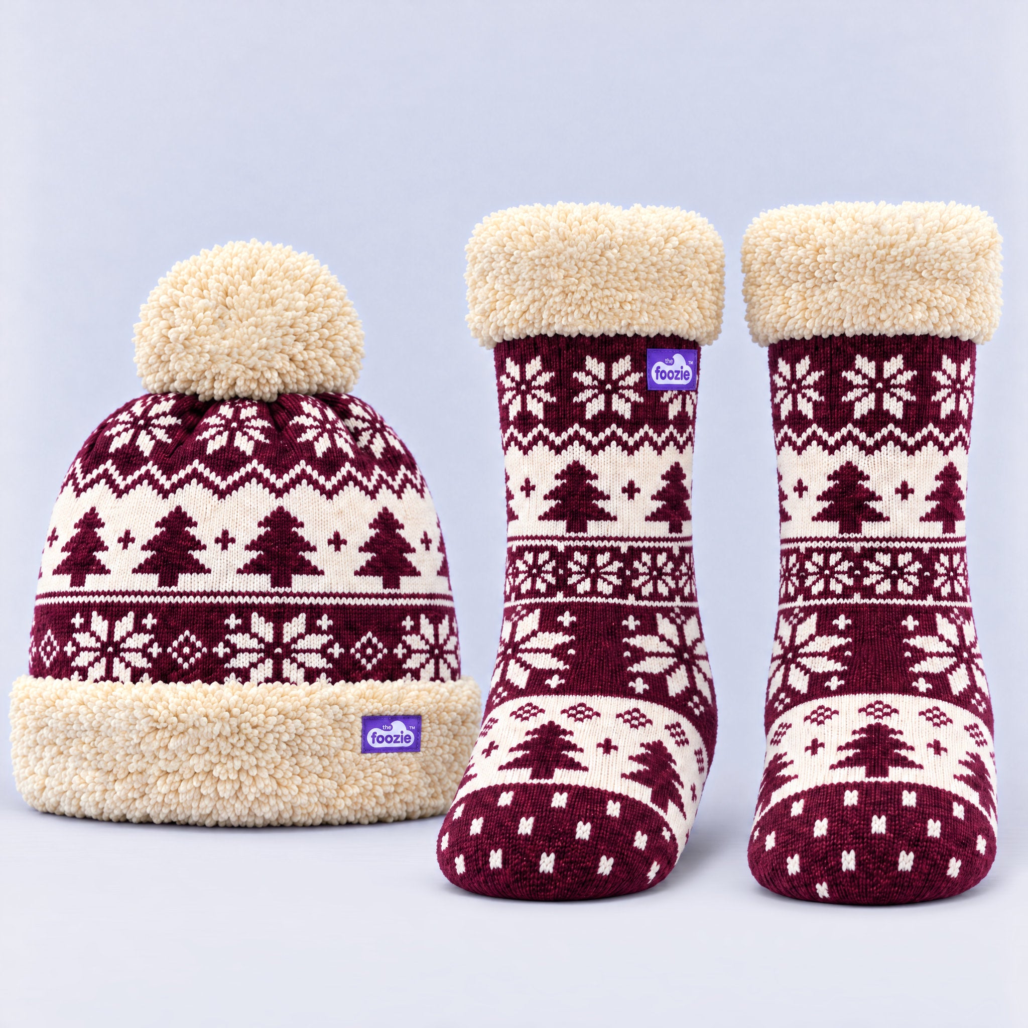 The Foozie™ Nordic Festive Bundle, the beanie and matching slipper socks together