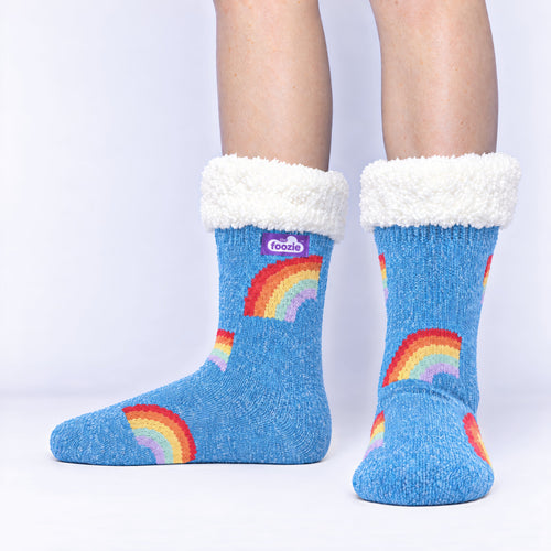 The Foozie™ Rainbow slipper socks, front view