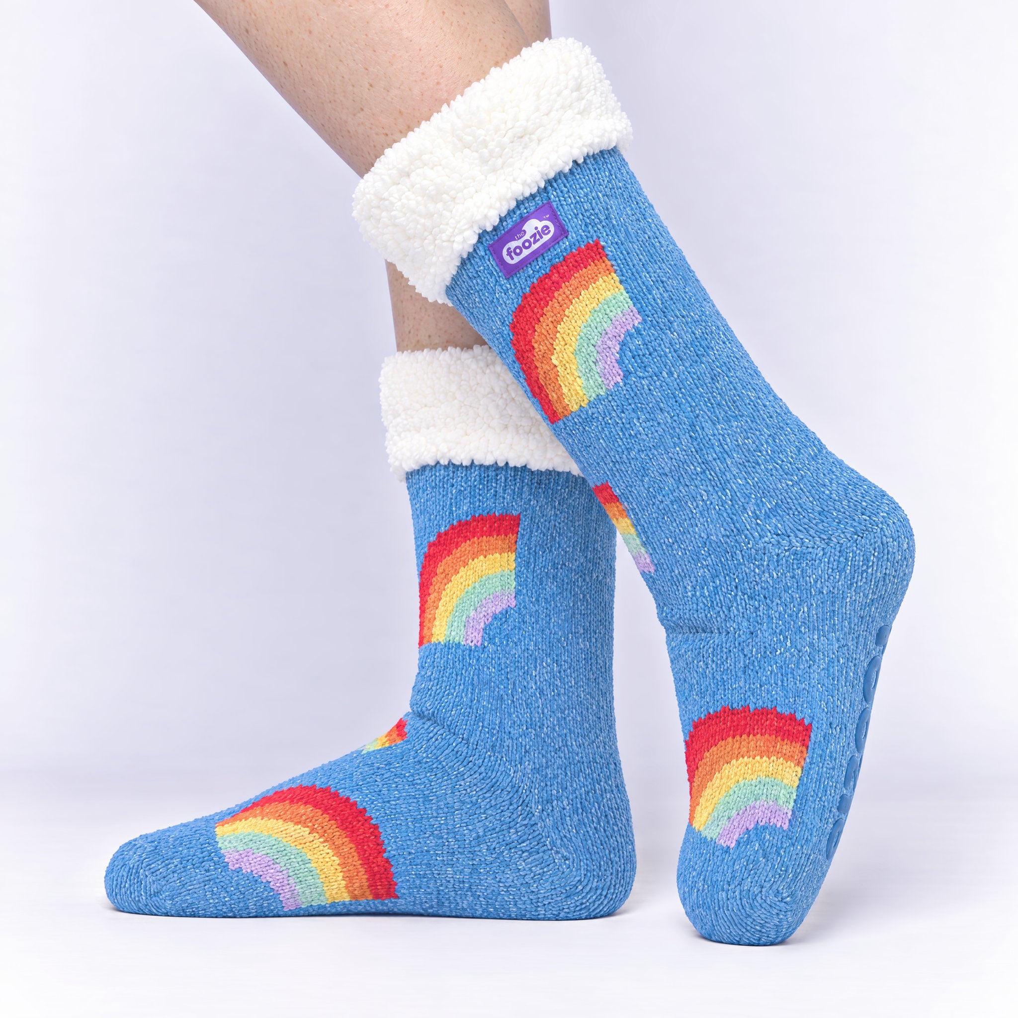 The Foozie™ Rainbow slipper socks, side view
